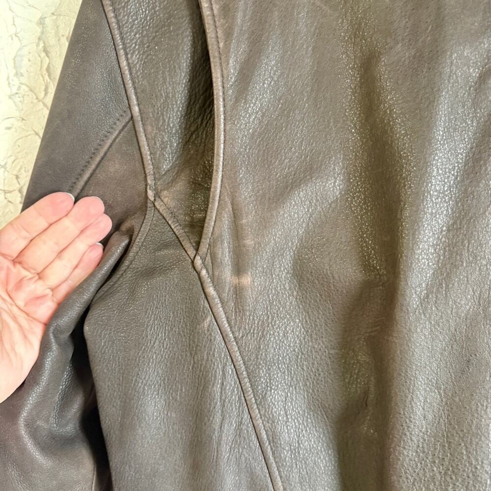 Vintage Eddie Bauer Lambskin Leather Goose Down Bomber Jacket with Plush Collar - Picture 15 of 16